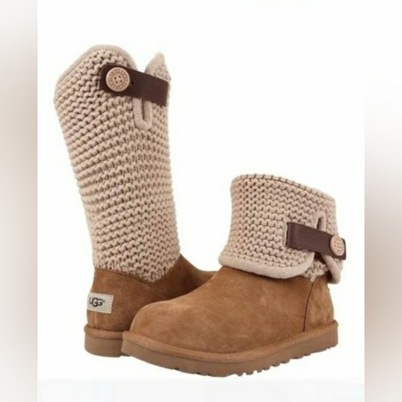 UGG Shaina Knit Crochet Tan Shearling Style Boots Size 8 - Picture 9 of 9